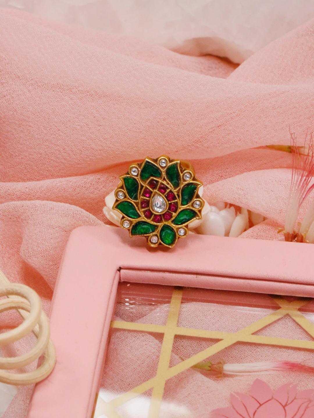 Ishhaara Green Lotus Ring