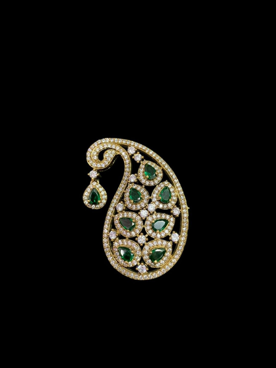 Ishhaara Green Mango Shaped Groom Brooch