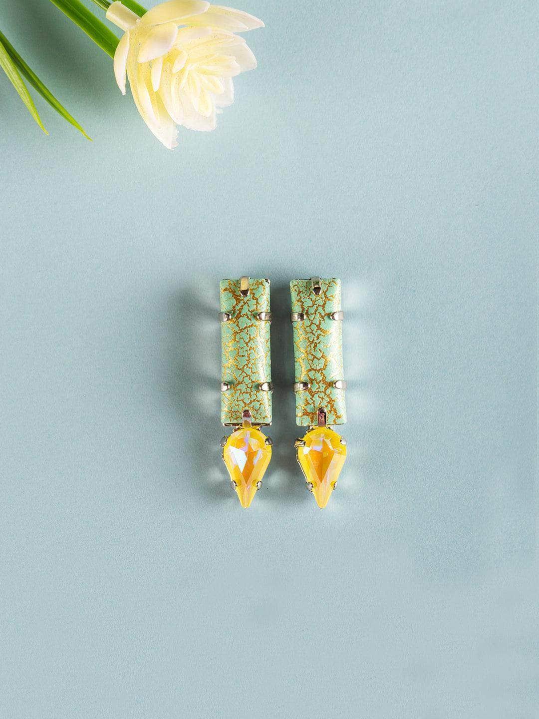 Ishhaara Marble Crystal Drop Earrings Green