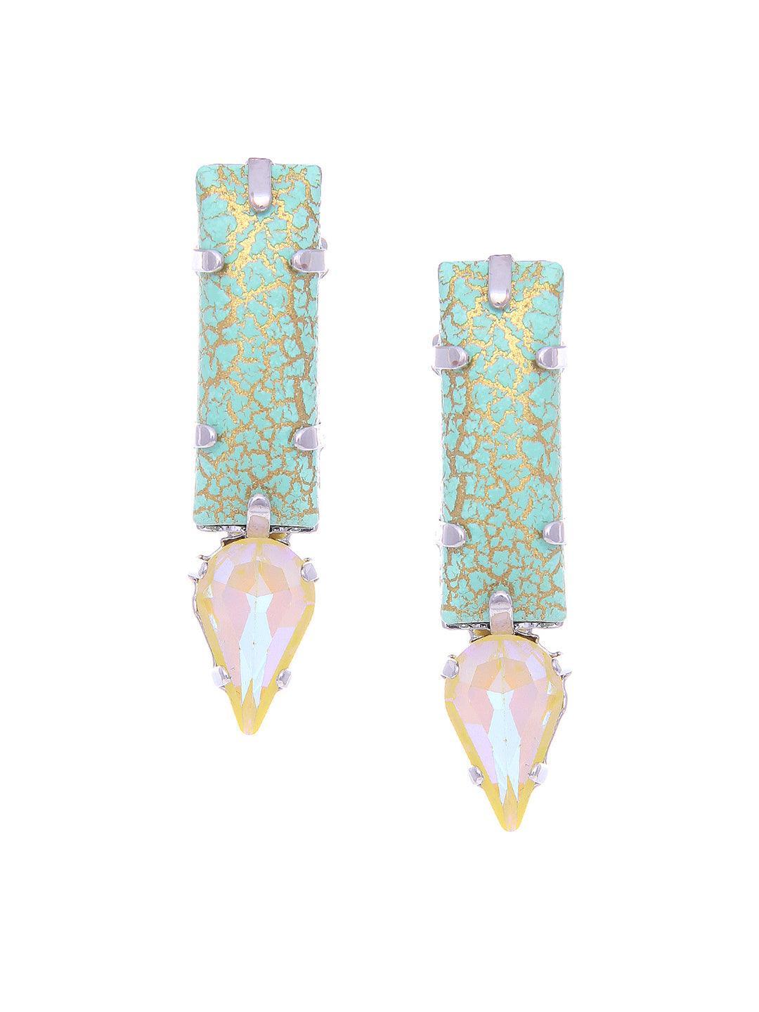 Ishhaara Marble Crystal Drop Earrings Green