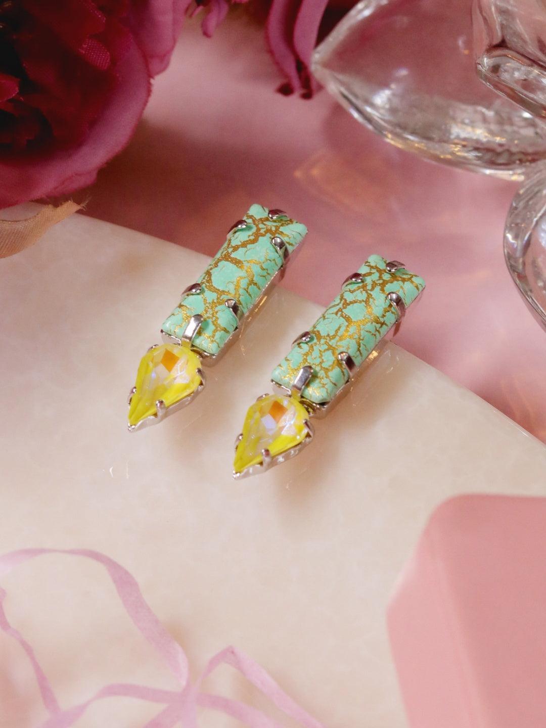 Ishhaara Marble Crystal Drop Earrings Green