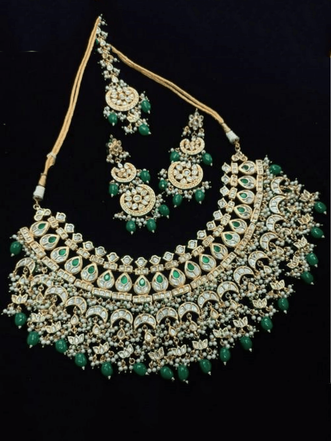Ishhaara Green Multi Chand Broad Meena Necklace Set