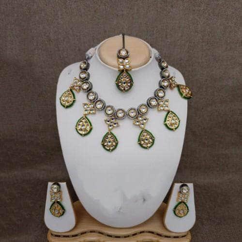 Ishhaara Multi Jadau Drop Split Necklace Earring And Teeka Set