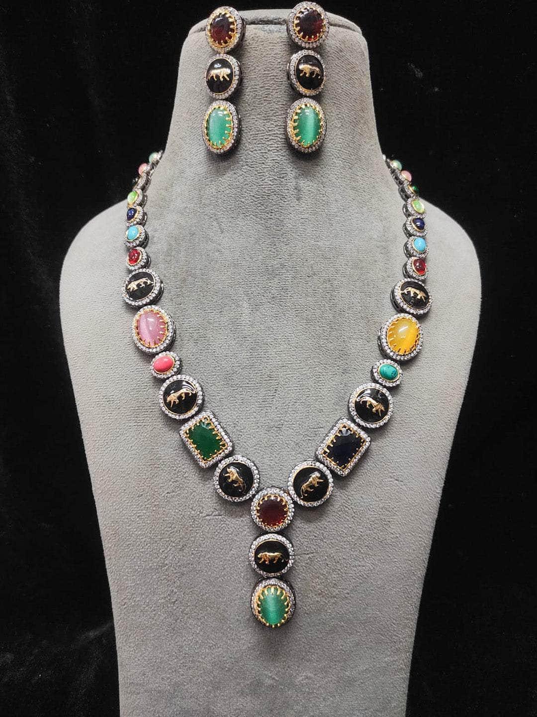 Ishhaara Multicolor Designer Stone Studded Necklace Set
