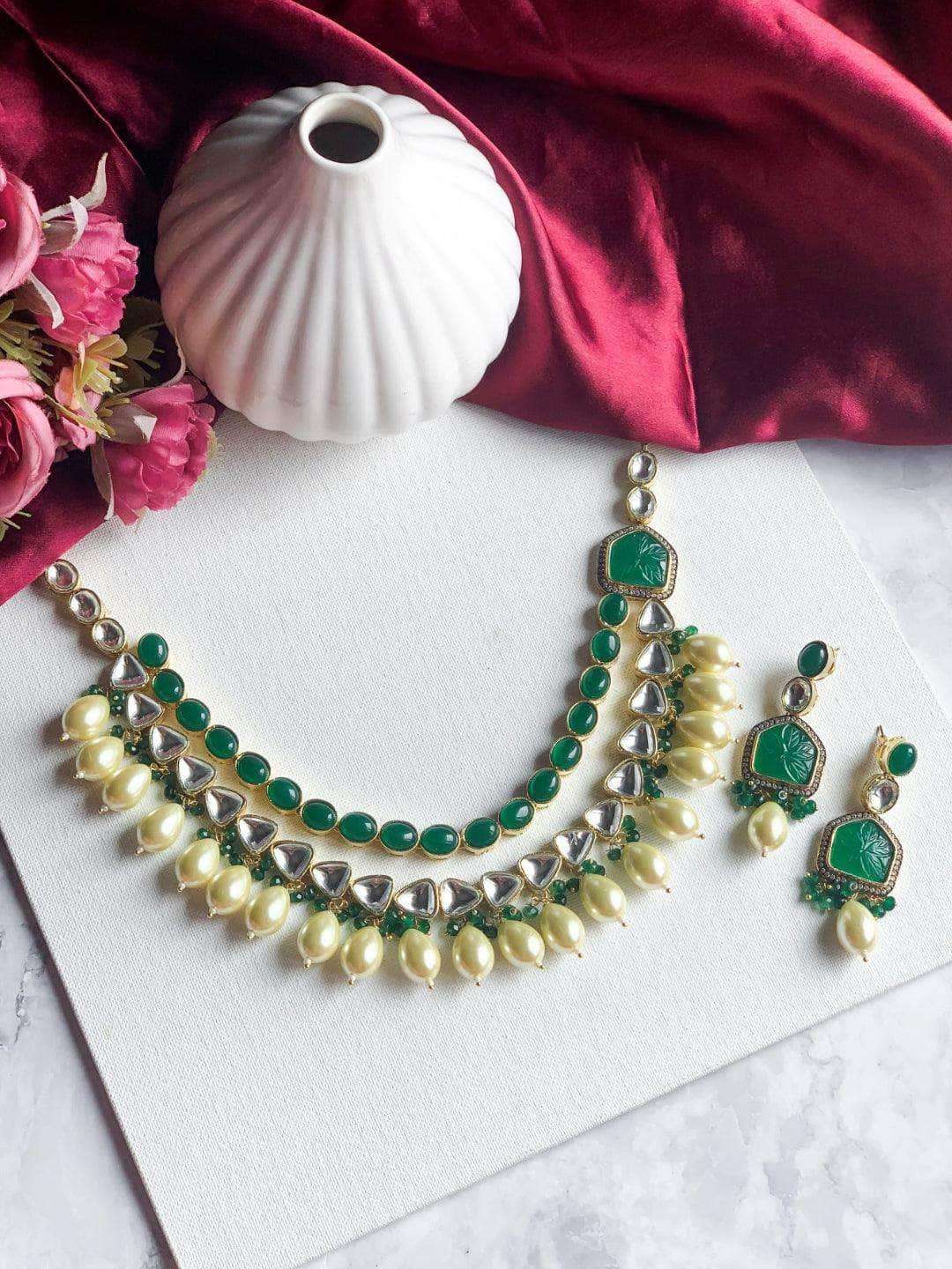 Ishhaara Patchi Kundan 2 Line Baroque Pearl Necklace