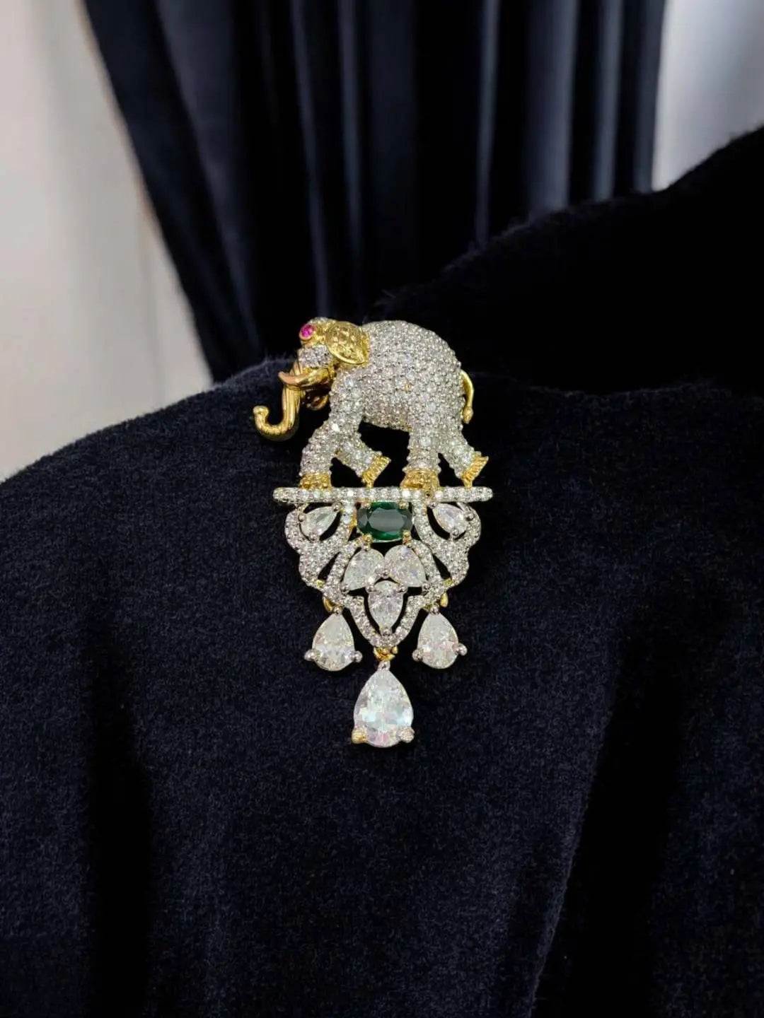 Ishhaara Red Regal Victorian Elephant Motif Groom Brooch