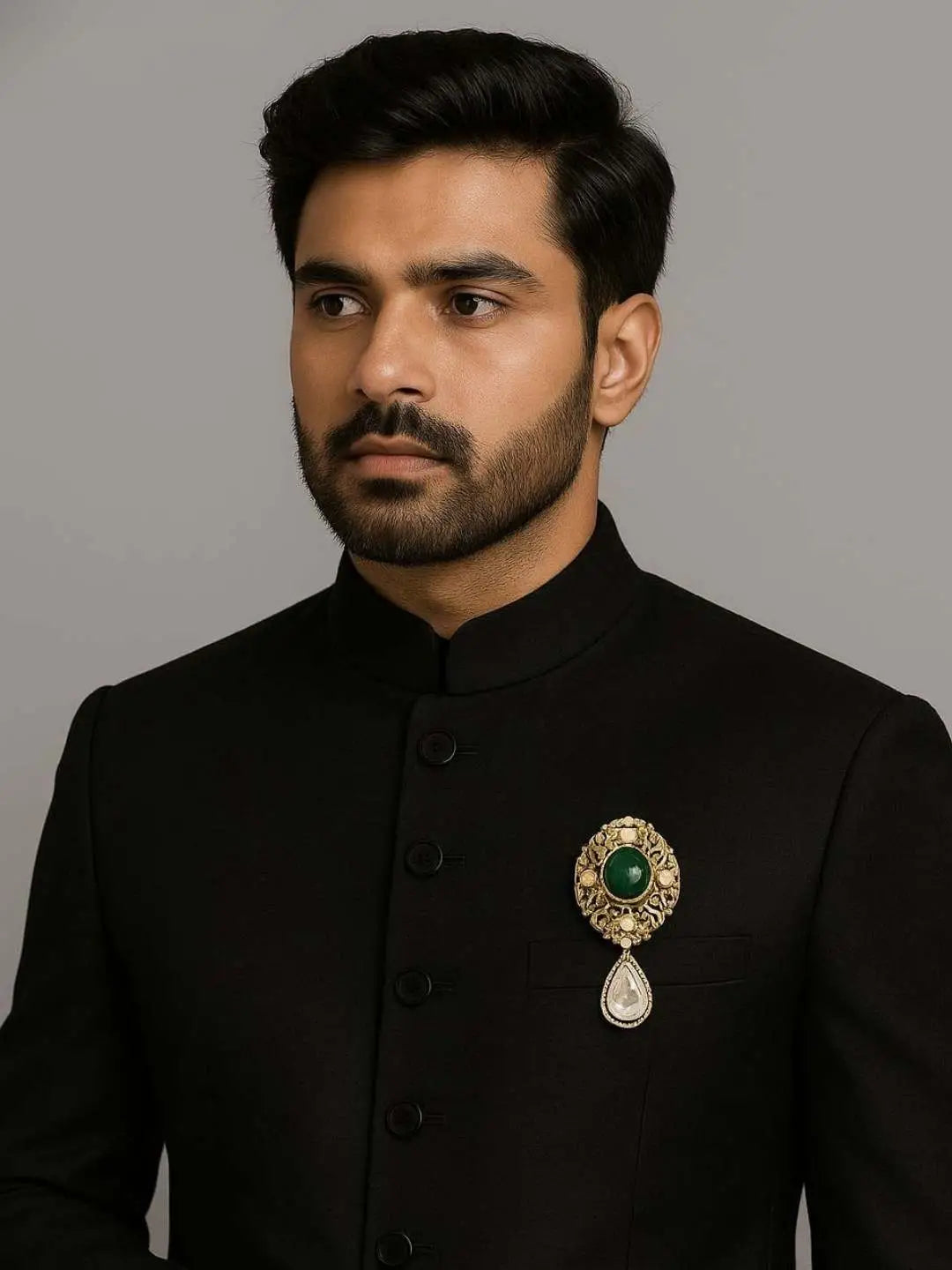 Ishhaara Green Regal Victorian Groom Brooch