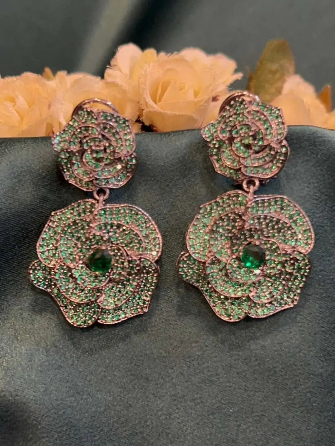Ishhaara Green Rose Tinted Danglers