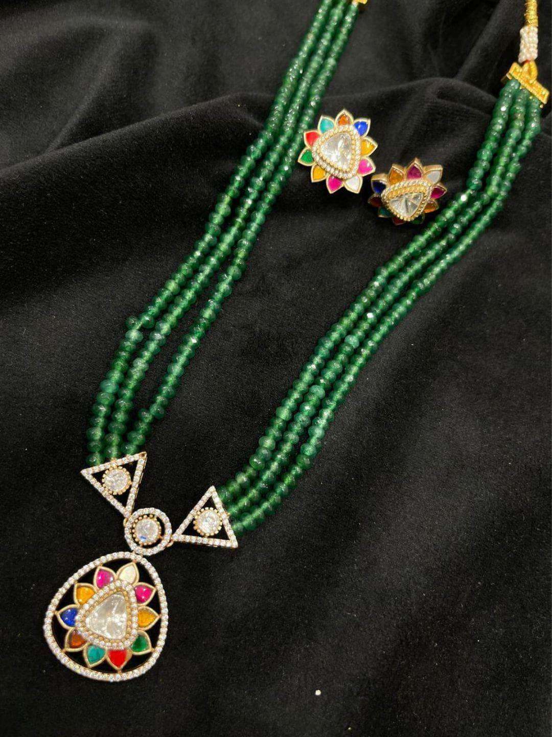 Ishhaara Semi Precious Onyx Multi Layered Long Neckalce
