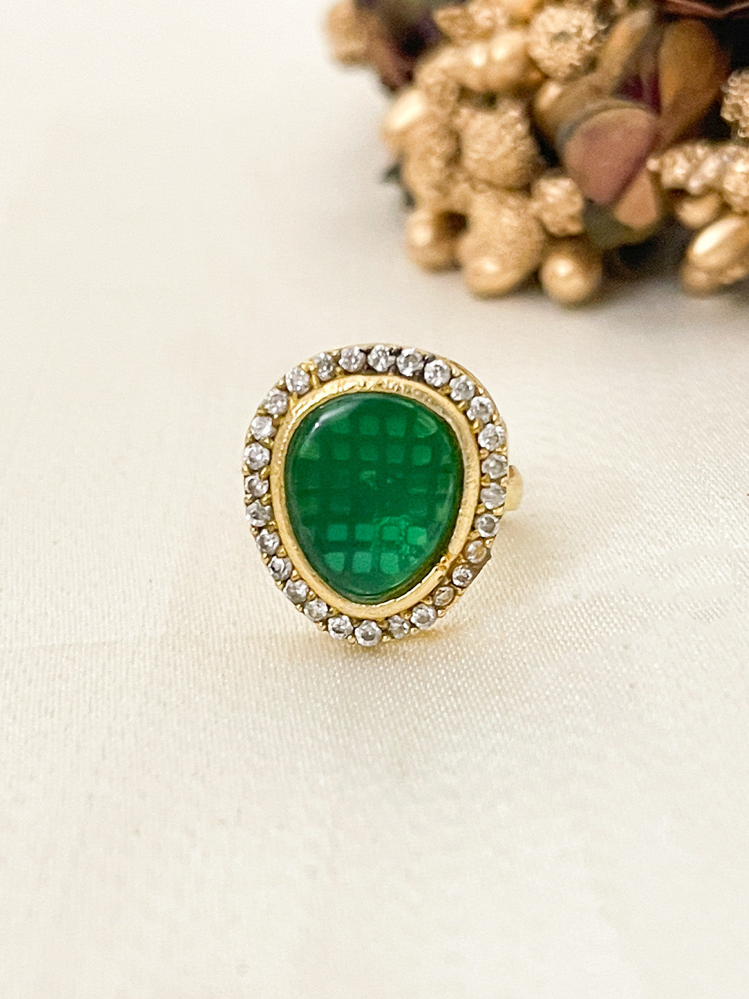Ishhaara Green Statement Adjustable Ring