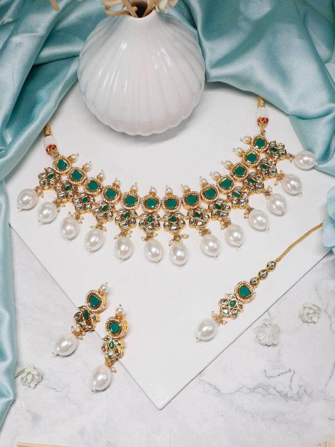 Ishhaara Stephanie Timmins in AD Kundan Drop Pearls Necklace Set