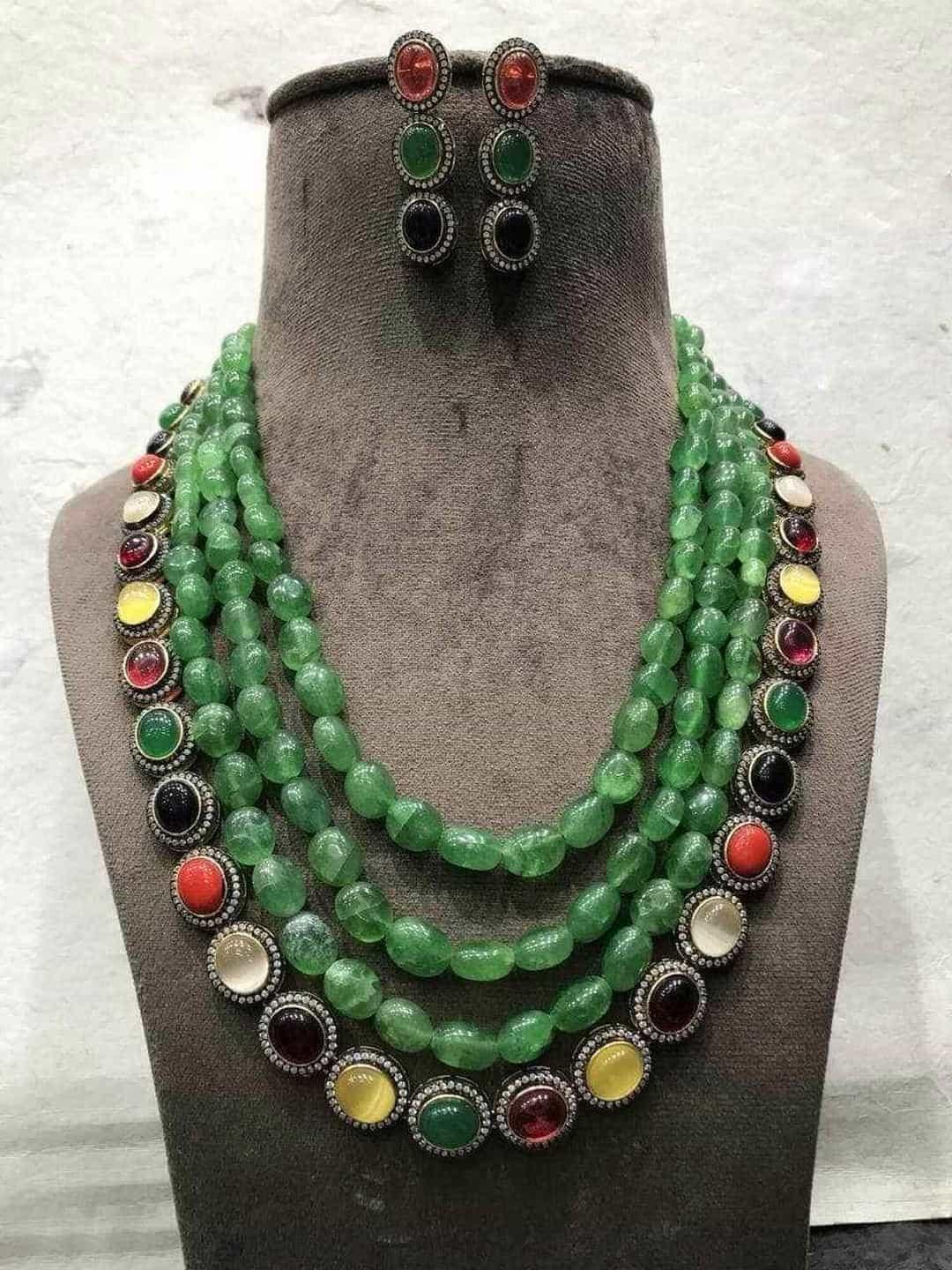 Ishhaara Green Stone Navaratna Necklace