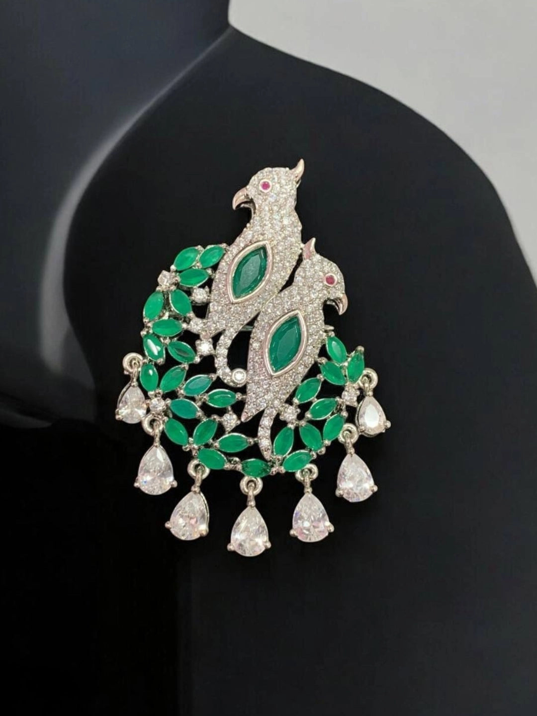 Ishhaara Green Stylish Peacock Brooch