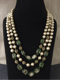 Ishhaara Green Triple Layered Pearl Precious Stone Necklace