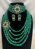 Ishhaara Green Victorian Pendant Long And Short Necklace Set