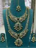 Ishhaara Green Victorian Polish Ad Stones Bridal Choker And Long Necklace