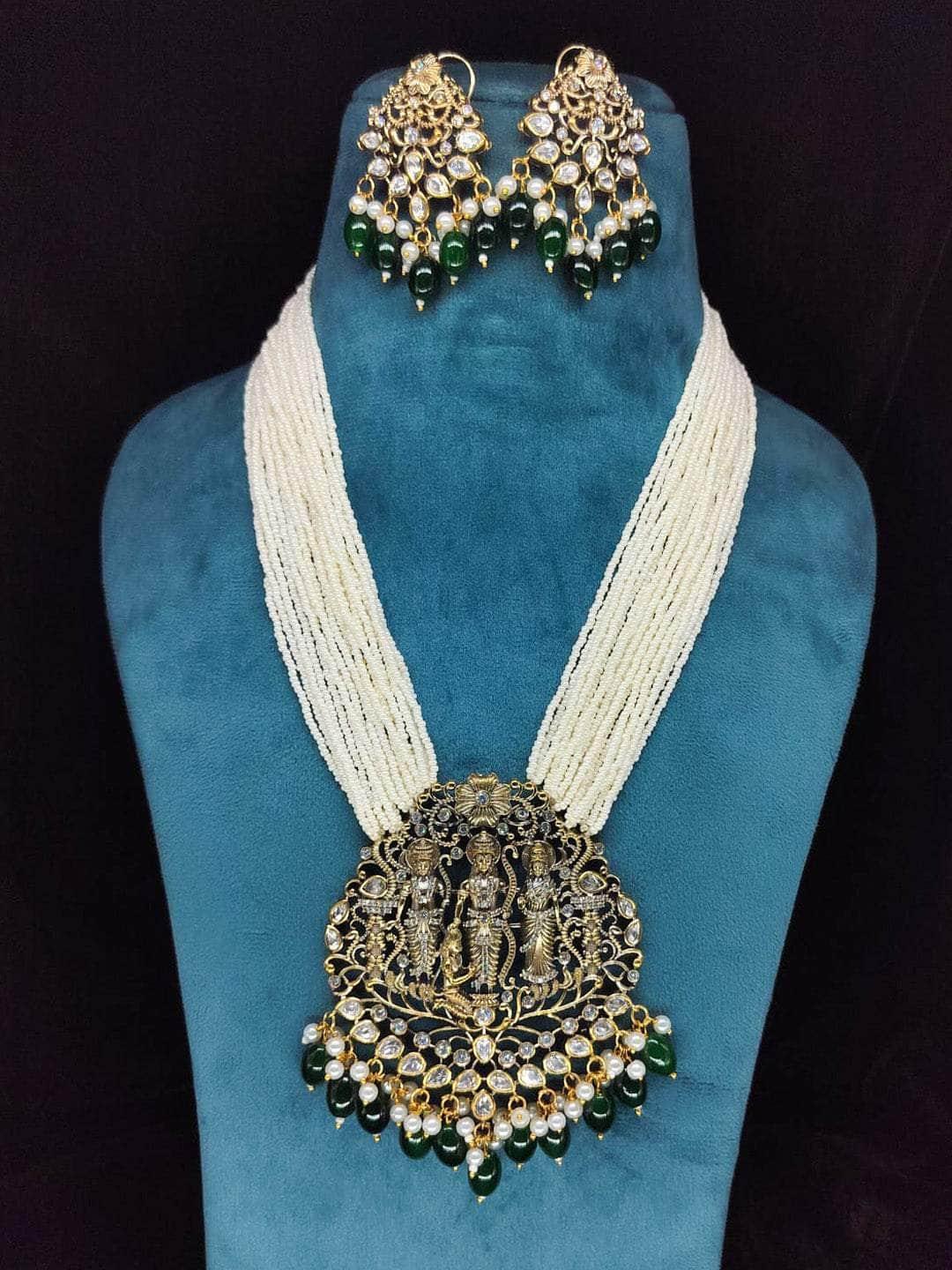 Ishhaara Victorian Style Long Temple Pendant Necklace Set