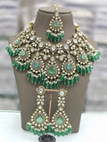 Ishhaara Green Victorian Tear Drop Shaped Polki Kundan Necklace