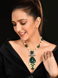 Ishhaara Green And White Beaded Pendant Necklace Set