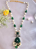 Ishhaara Green And White Beaded Pendant Necklace Set