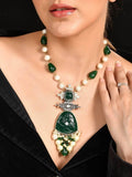 Ishhaara Green And White Beaded Pendant Necklace Set