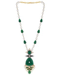 Ishhaara Green And White Beaded Pendant Necklace Set
