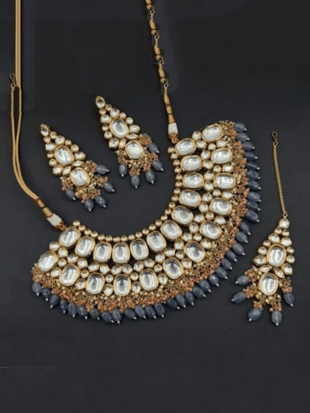 Kundan necklace set in online gray