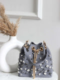 Ishhaara Grey Crystal Denim Bucket Bags