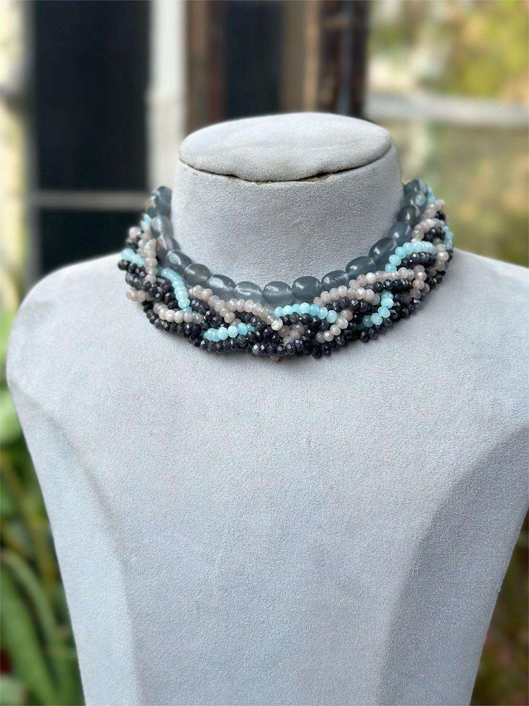 Ishhaara Grey Handmade Beaded Boho Choker Necklace