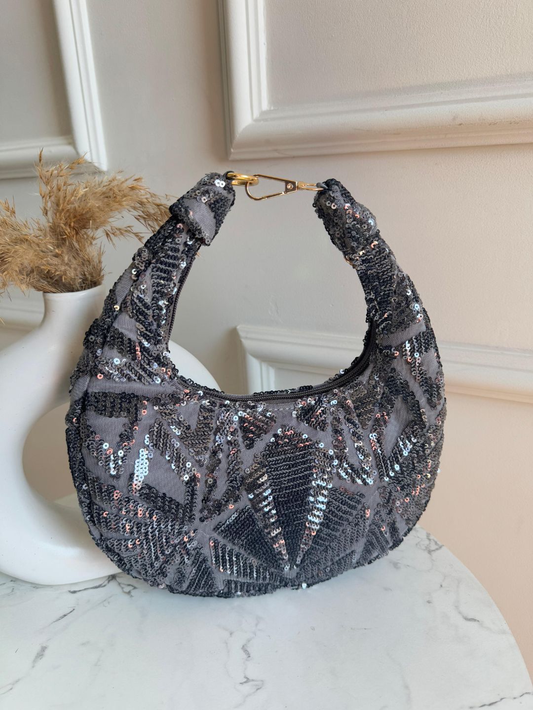 Ishhaara Grey Moon Bags In Designer Fabric