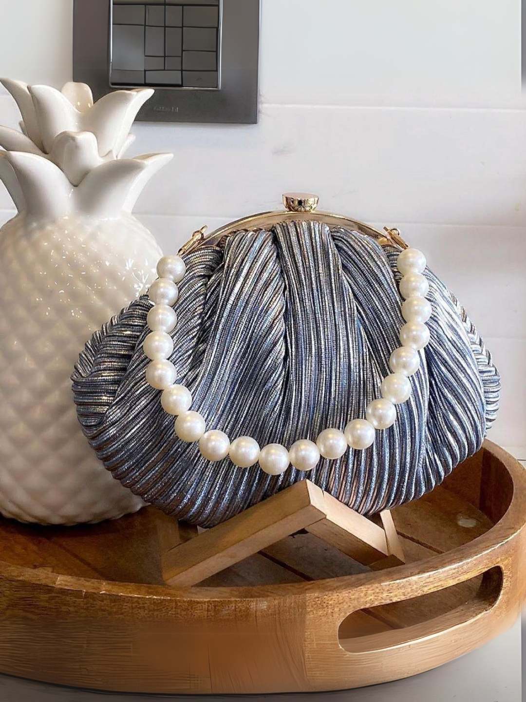 Ishhaara Grey Pleated Batua Bags