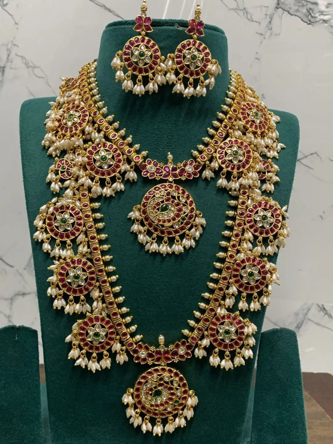 Ishhaara Guttapusalu Peacock Kundan Long And Short Necklace