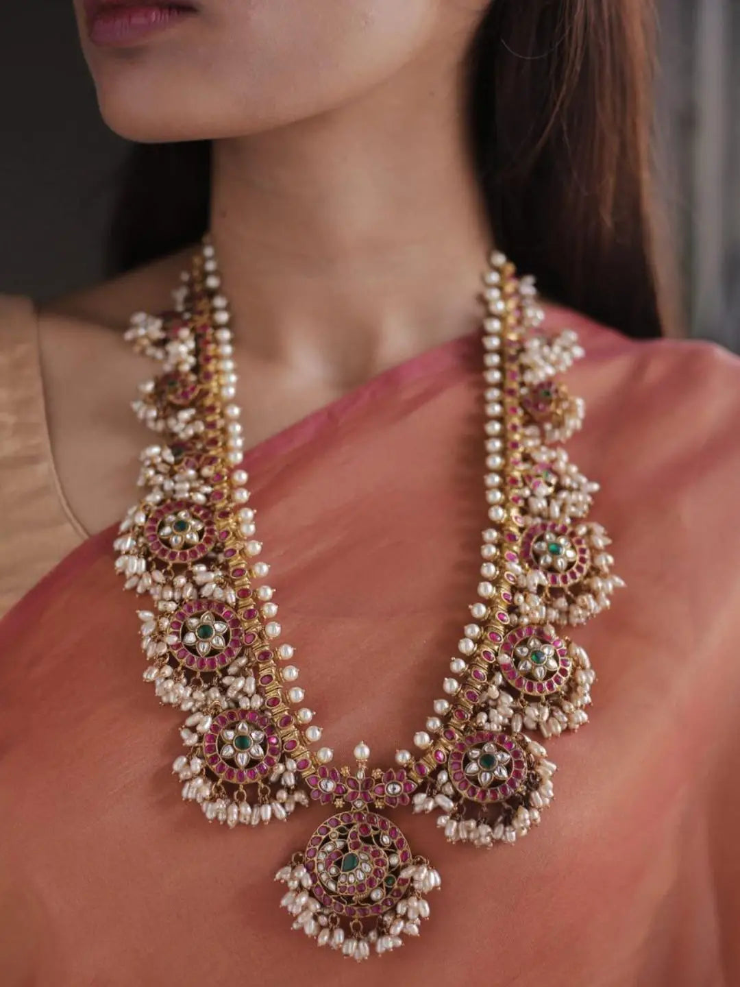 Ishhaara Guttapusalu Peacock Kundan Long Haram