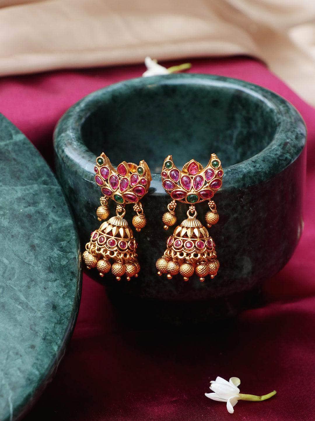 Ishhaara Halfmoon Kempu Necklace With Jhumka Earring Set