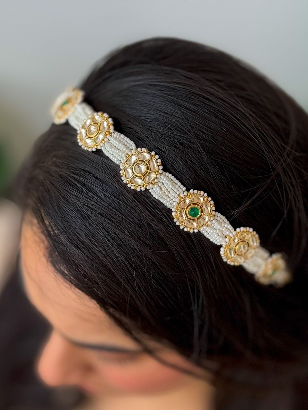 Karatcart Gold Kundan Drop Hairband For Women – Traditional Studded Hair Accessory