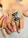 Ishhaara Hand Paint Square Cocktail Ring