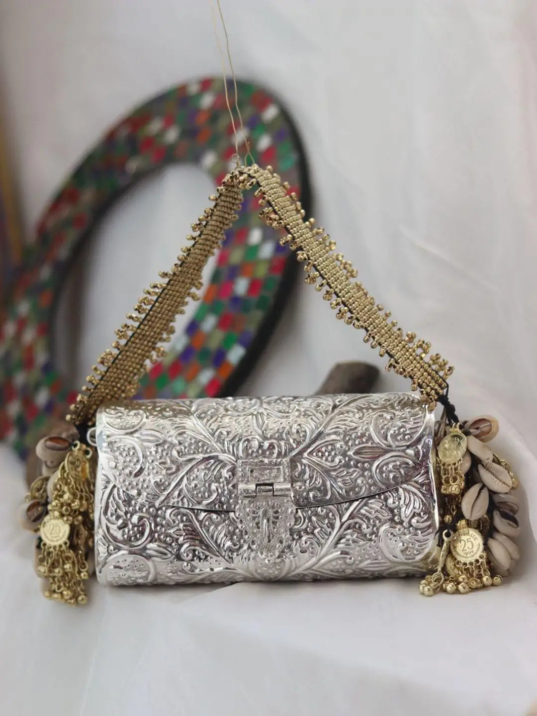 Ishhaara Handcrafted Rectangle Shaped Banjara Metal Clutch