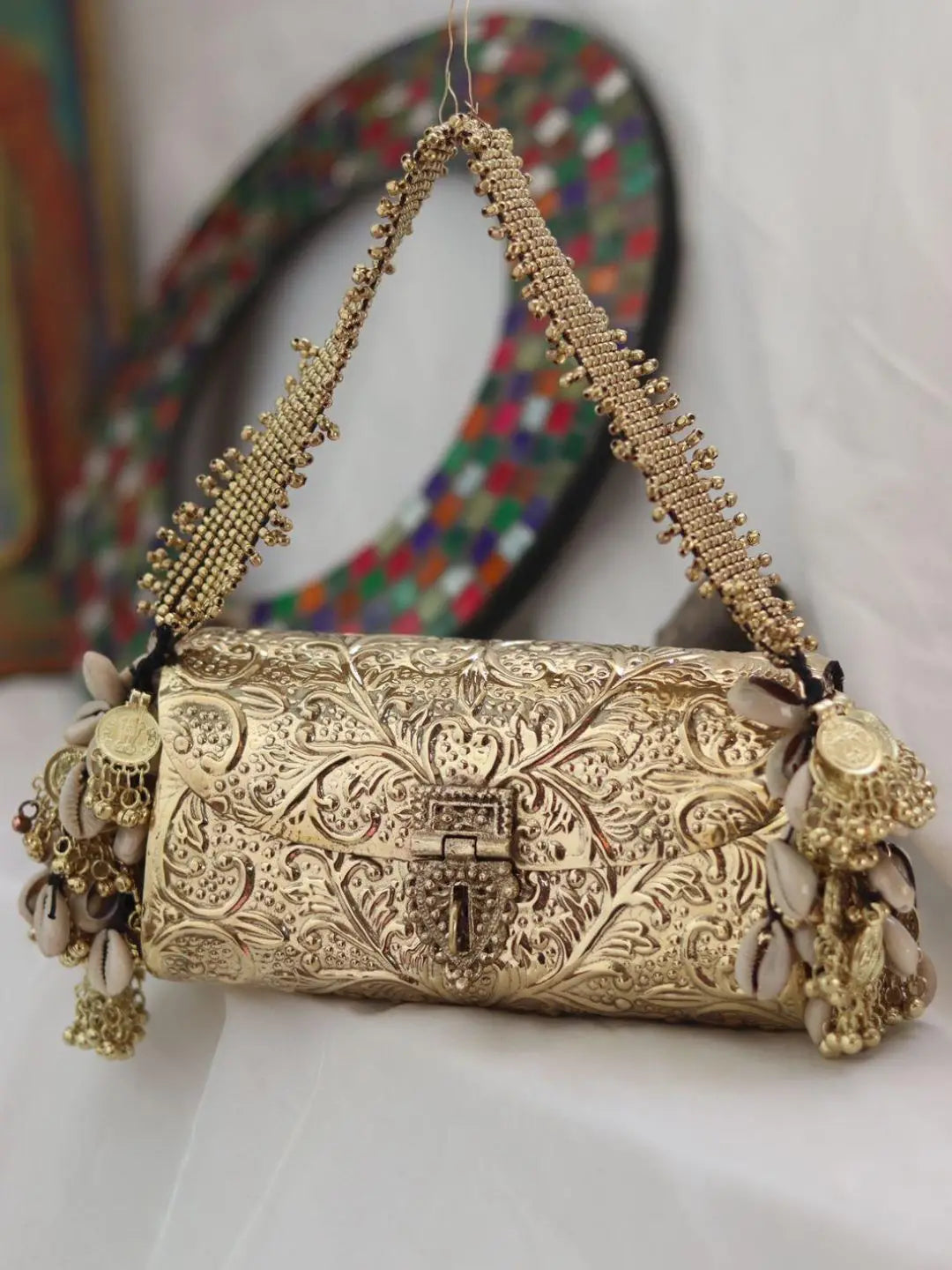 Ishhaara Handcrafted Rectangle Shaped Banjara Metal Clutch