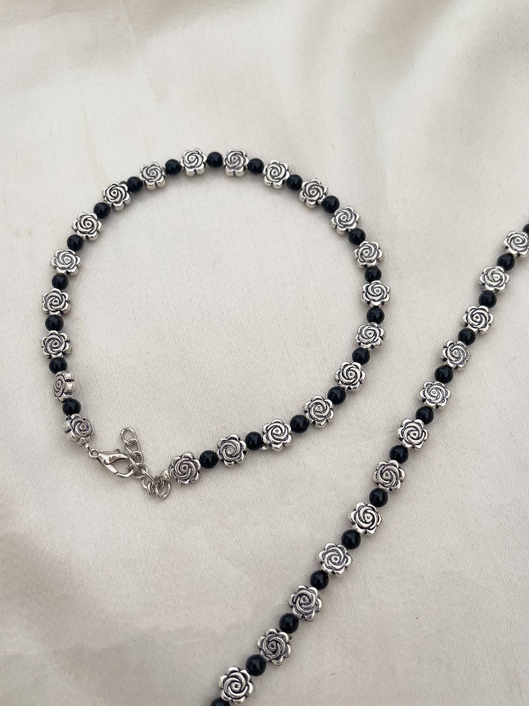 Buy Handmade German Metal Silver Glossy Crystal Beads Chain Anklet