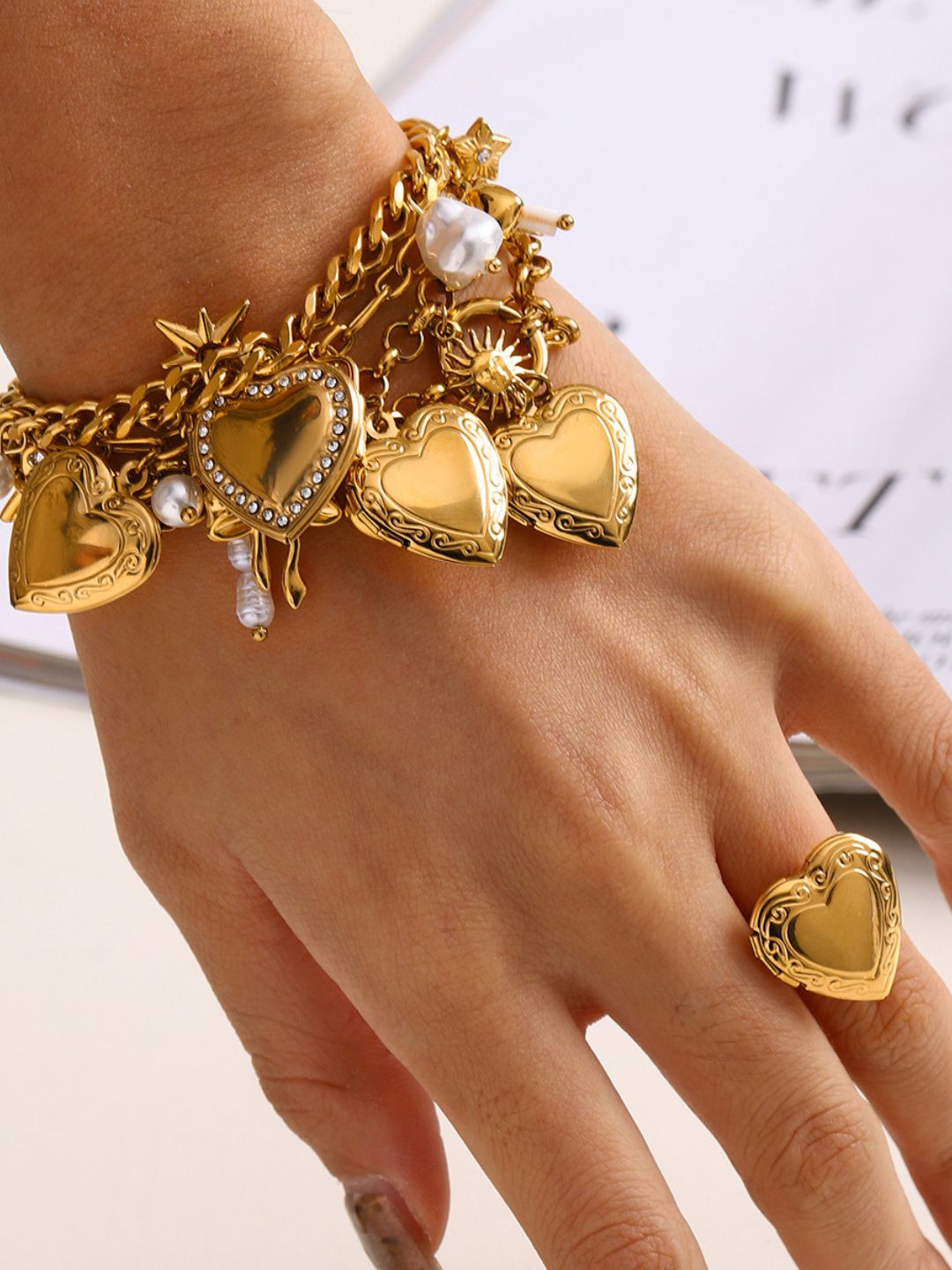 Ishhaara Heart And Pearl Locket Charm Bracelet