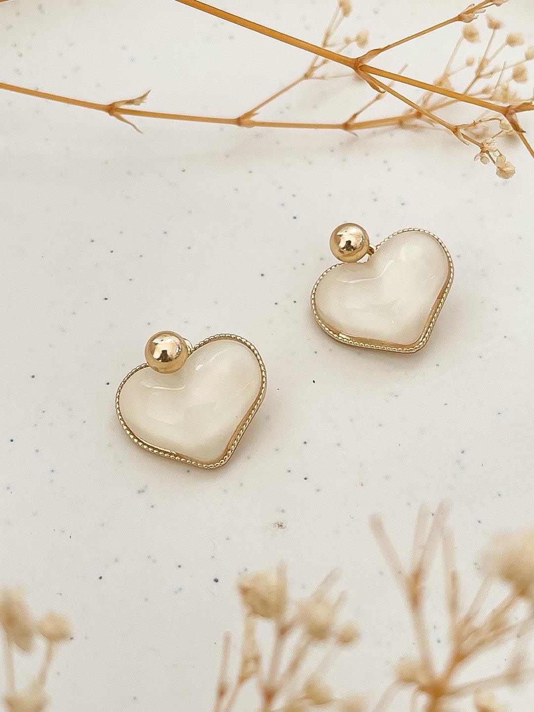 Ishhaara Heart Shape White Enamel Earrings