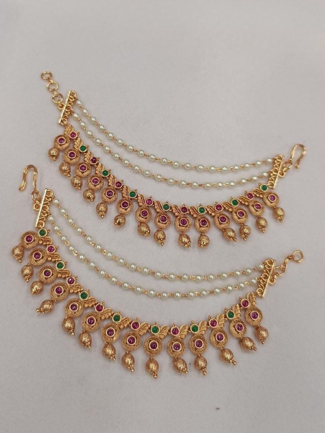 Buy Kemp And Green Stone Studded Ear Chains Online Ishhaara