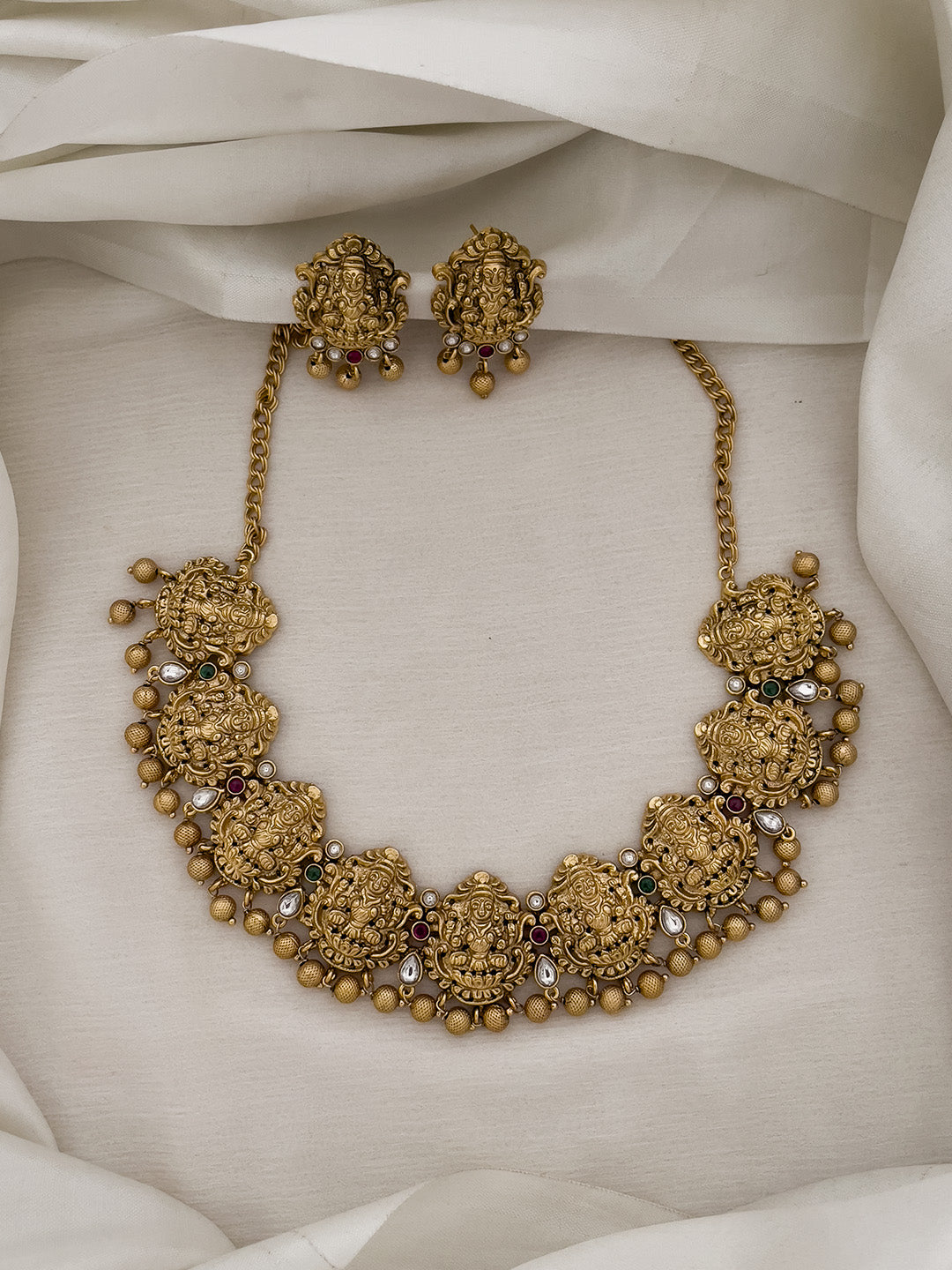 Ishhaara Kemp Lakshmi Designer Necklace With Studs