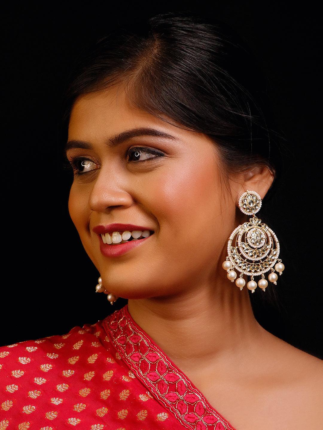 Ishhaara Kundan Chandbali Earrings With Pearls