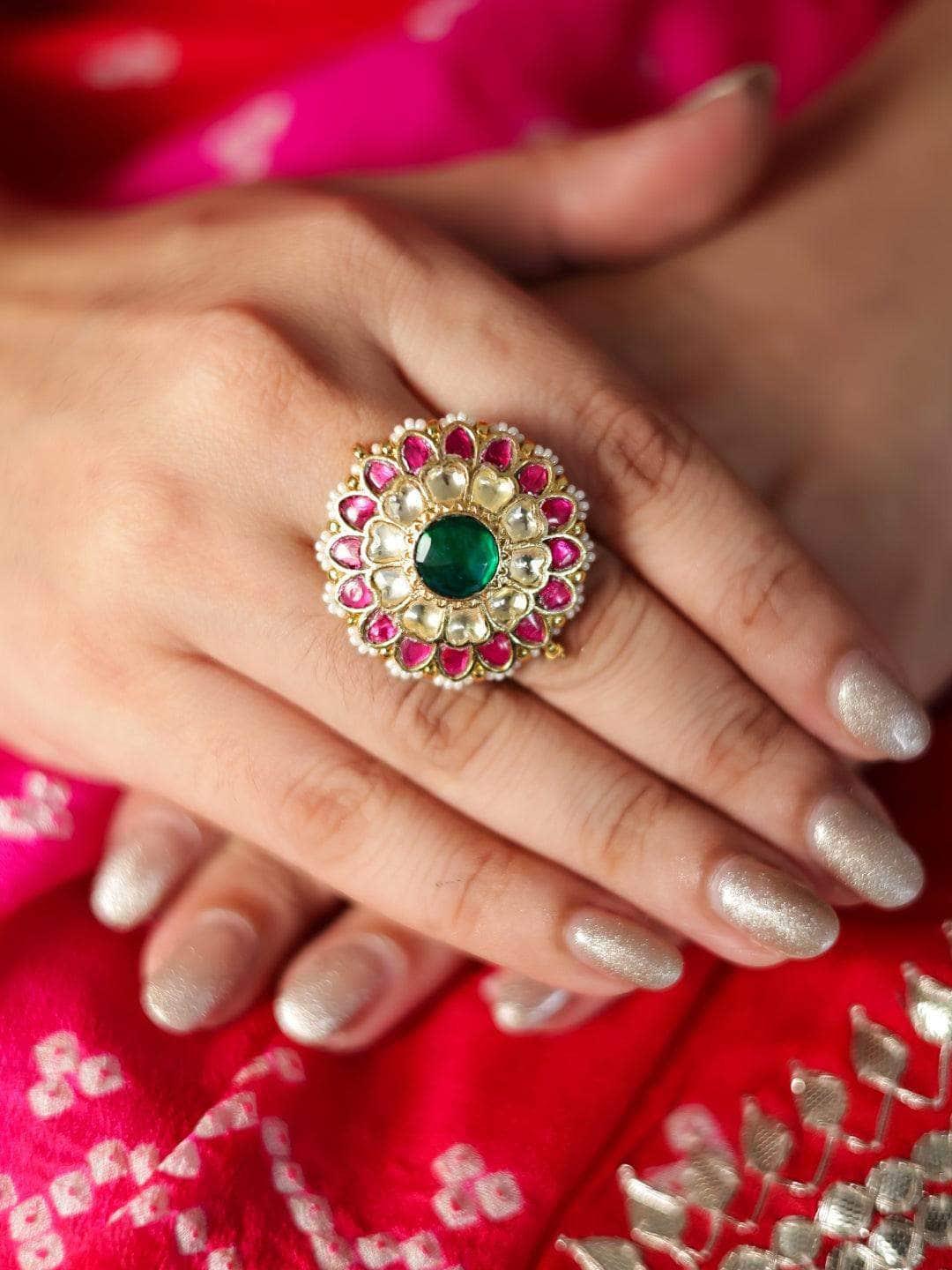 Ishhaara Kundan Multi Color Sun Flower Ring