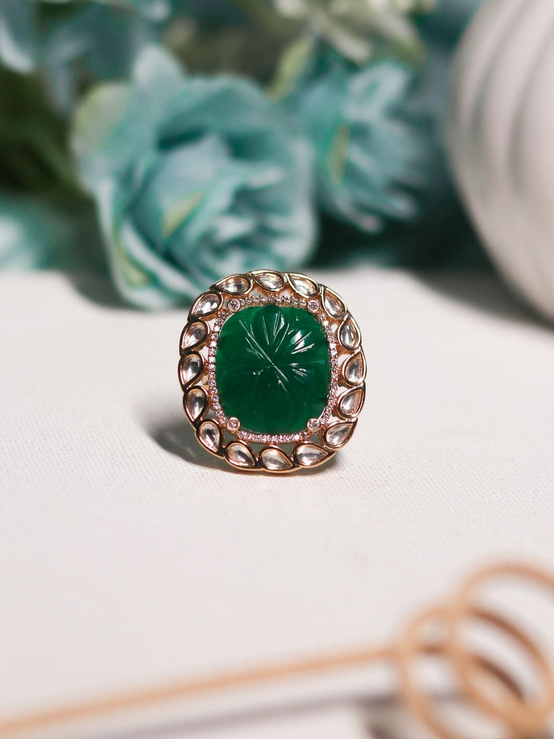 Ishhaara Kundan Ruby Ring Green