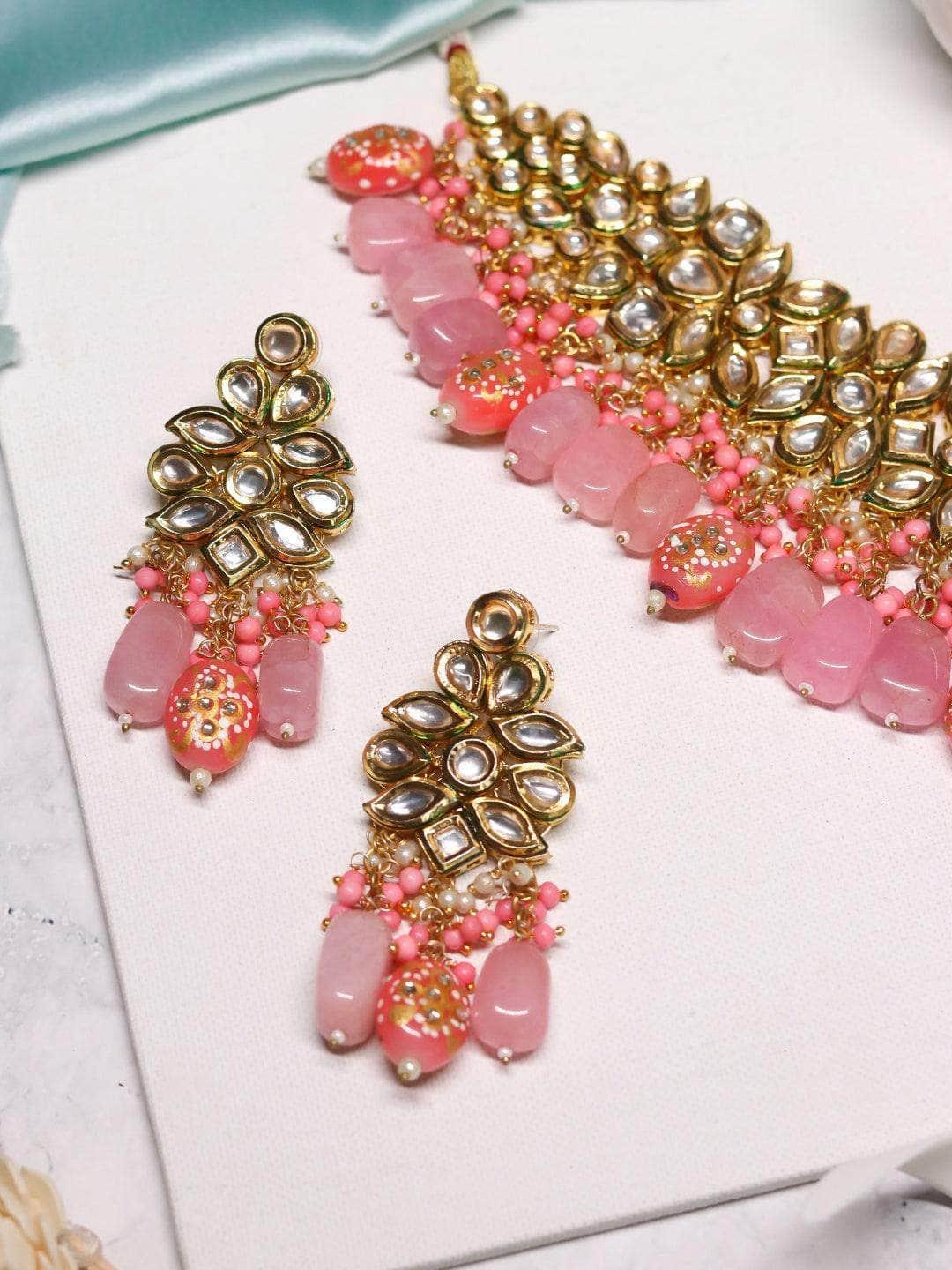 Ishhaara Kundan Semi Precious Choker Light Pink