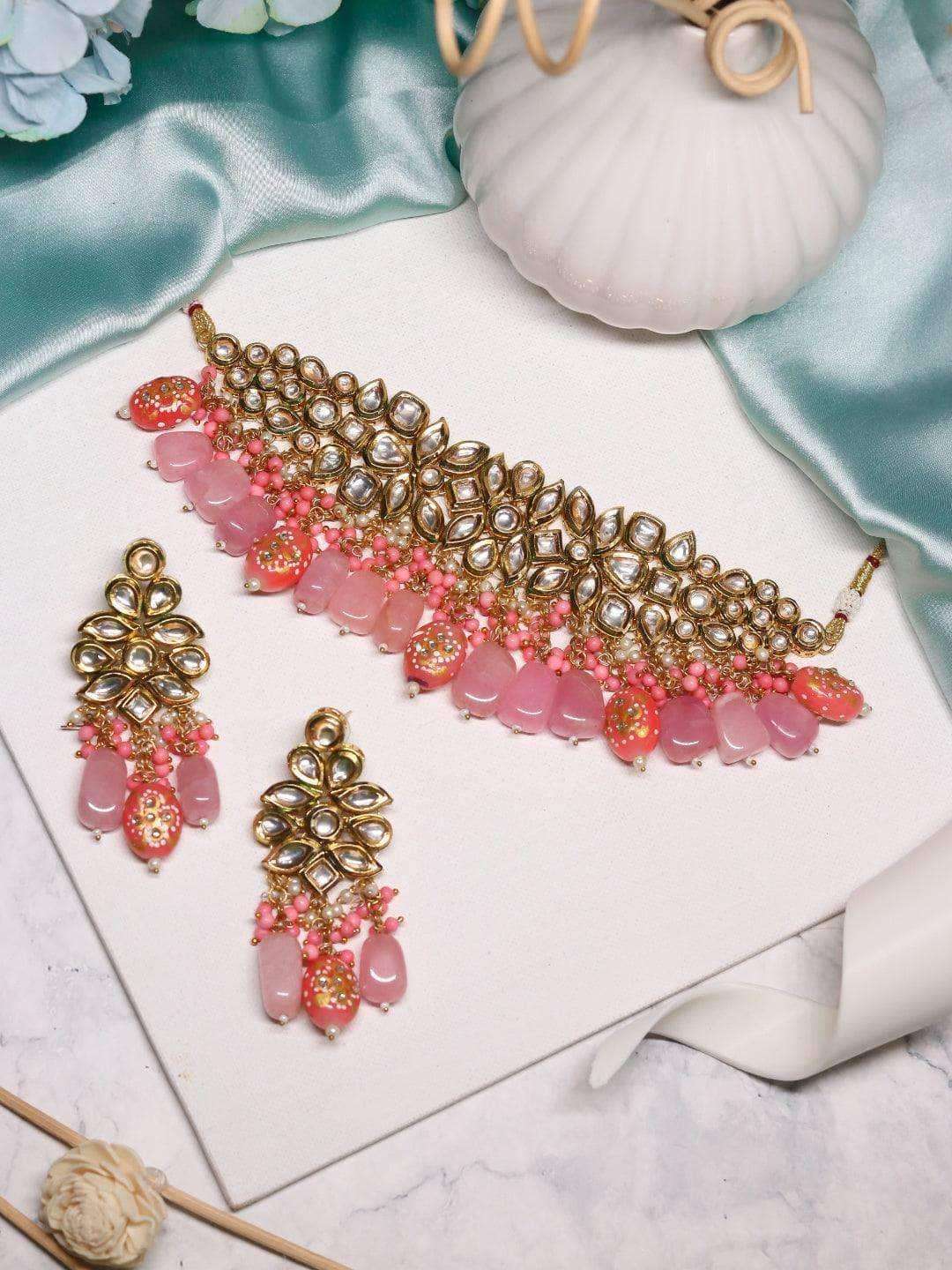 Ishhaara Kundan Semi Precious Choker Light Pink