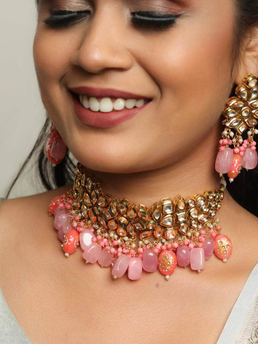 Ishhaara Kundan Semi Precious Choker Light Pink