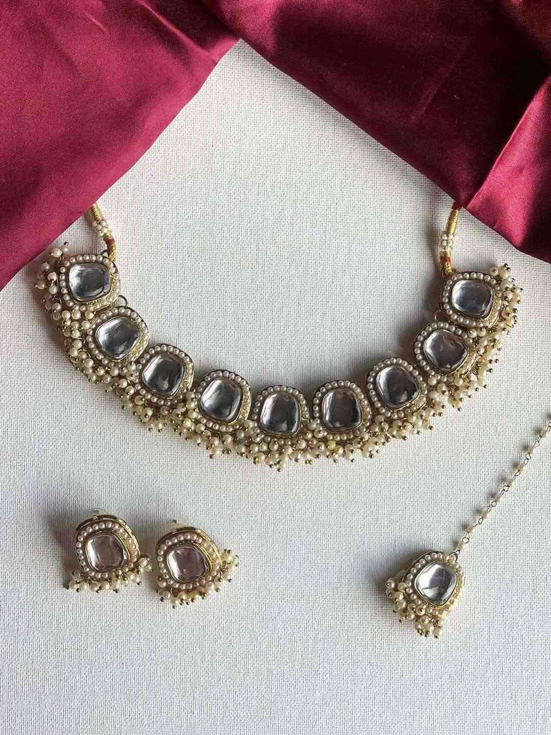 Ishhaara Kundan Stone Drop Choker Necklace